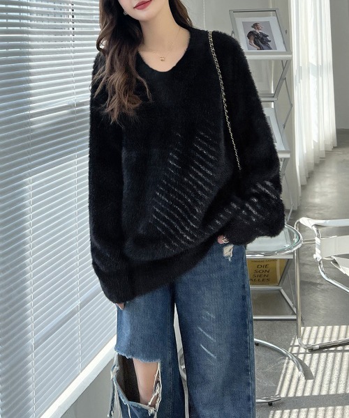 Miniministore(ミニミニストア)の「ニットチュニック レディース 長袖(ニット/セーター・レディース・ホワイト/ライトブルー/ブラック/グレイッシュベージュ・FREE)」の14枚目の写真