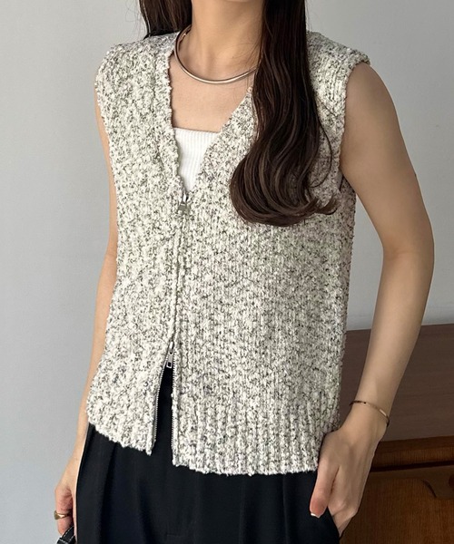 callautia（カラウティア）の「ブークレダブルジップノースリーブニット（ニット/セーター・レディース・グレー/アイボリー/ブラック・MEDIUM）」の3枚目の写真