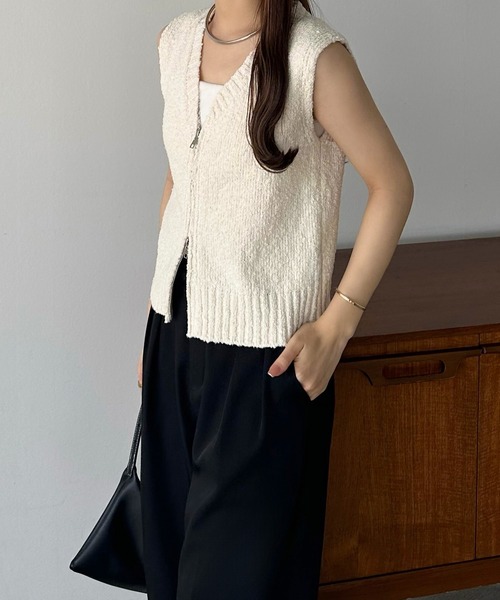 callautia（カラウティア）の「ブークレダブルジップノースリーブニット（ニット/セーター・レディース・グレー/アイボリー/ブラック・MEDIUM）」の6枚目の写真