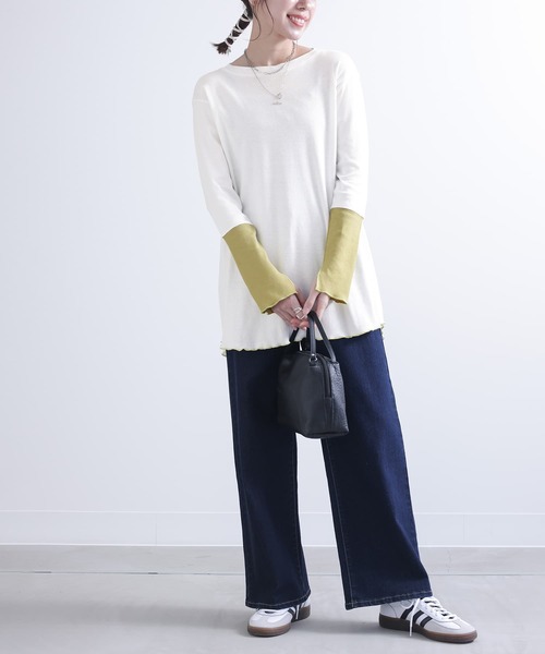 osharewalker（オシャレウォーカー）の「『メロー切り替えロンT』（Tシャツ/カットソー・レディース・オフホワイト/ブラック/モカ・1/2）」の17枚目の写真