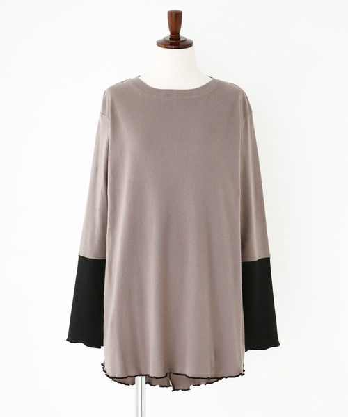 osharewalker（オシャレウォーカー）の「『メロー切り替えロンT』（Tシャツ/カットソー・レディース・オフホワイト/ブラック/モカ・1/2）」の7枚目の写真