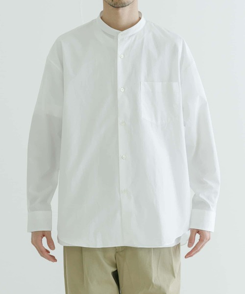 THOMAS MASON（トーマス メイソン）の「トーマスメイソンバンドカラーオーバーシャツ（シャツ/ブラウス・メンズ・ストライプ/ロイヤルブルー/ホワイト/ブラック・MEDIUM/LARGE/X-LARGE）」の5枚目の写真