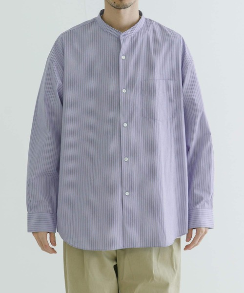 THOMAS MASON（トーマス メイソン）の「トーマスメイソンバンドカラーオーバーシャツ（シャツ/ブラウス・メンズ・ストライプ/ロイヤルブルー/ホワイト/ブラック・MEDIUM/LARGE/X-LARGE）」の6枚目の写真