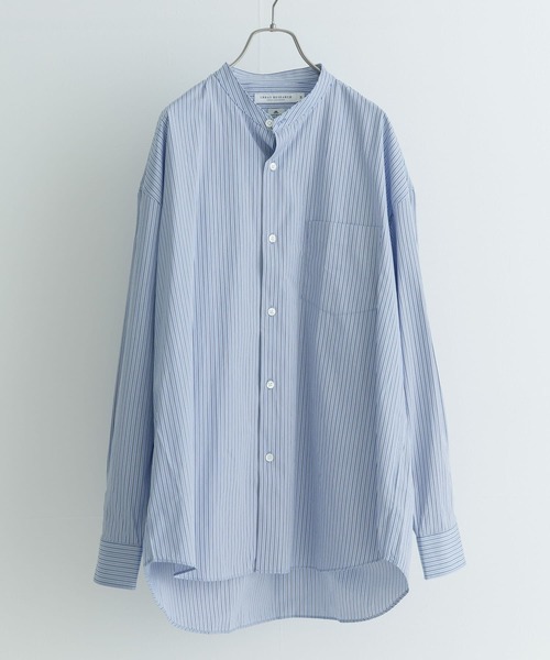 THOMAS MASON（トーマス メイソン）の「トーマスメイソンバンドカラーオーバーシャツ（シャツ/ブラウス・メンズ・ストライプ/ロイヤルブルー/ホワイト/ブラック・MEDIUM/LARGE/X-LARGE）」の8枚目の写真