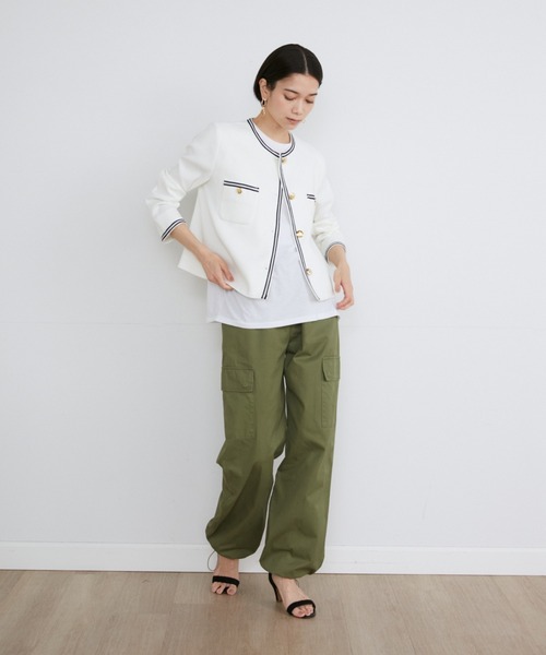 INED（イネド）の「ストレッチ鹿の子 トリミングノーカラー