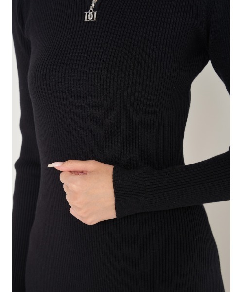 Darich(ダーリッチ)　ハーフジップリブニットミニワンピース　BLK ハーフジップリブニットミニワンピース（ワンピース）｜Darich