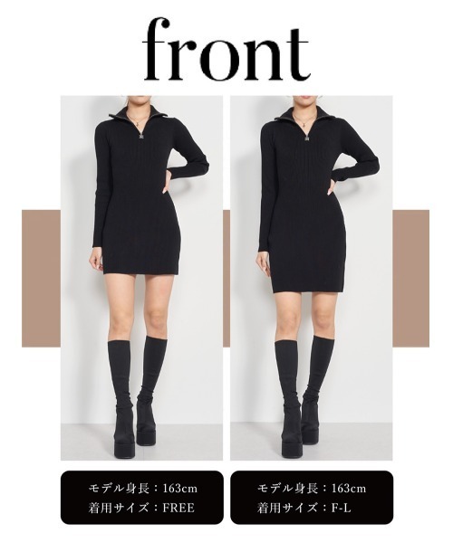 Darich ハーフジップリブニットミニワンピース Darich ワンピース ハーフジップリブニットミニワンピース