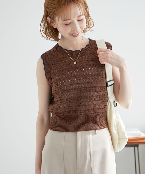 ROPE' PICNIC（ロペピクニック）の「セットアップ対応/透かし編みテープヤーンクロップドニットプルオーバー（ニット/セーター・レディース・ホワイト系その他5/ブラック系その他/ブラウン系その他2/レッド系その他・38）」の4枚目の写真