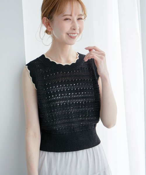 ROPE' PICNIC（ロペピクニック）の「セットアップ対応/透かし編みテープヤーンクロップドニットプルオーバー（ニット/セーター・レディース・ホワイト系その他5/ブラック系その他/ブラウン系その他2/レッド系その他・38）」の8枚目の写真