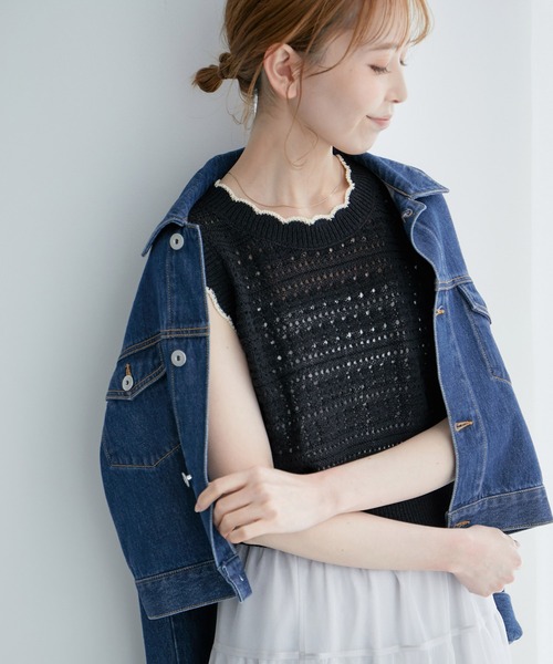 ROPE' PICNIC（ロペピクニック）の「セットアップ対応/透かし編みテープヤーンクロップドニットプルオーバー（ニット/セーター・レディース・ホワイト系その他5/ブラック系その他/ブラウン系その他2/レッド系その他・38）」の9枚目の写真