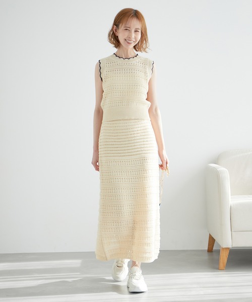 ROPE' PICNIC（ロペピクニック）の「セットアップ対応/透かし編みテープヤーンクロップドニットプルオーバー（ニット/セーター・レディース・ホワイト系その他5/ブラック系その他/ブラウン系その他2/レッド系その他・38）」の10枚目の写真