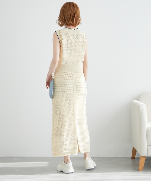 ROPE' PICNIC（ロペピクニック）の「セットアップ対応/透かし編みテープヤーンクロップドニットプルオーバー（ニット/セーター・レディース・ホワイト系その他5/ブラック系その他/ブラウン系その他2/レッド系その他・38）」の12枚目の写真