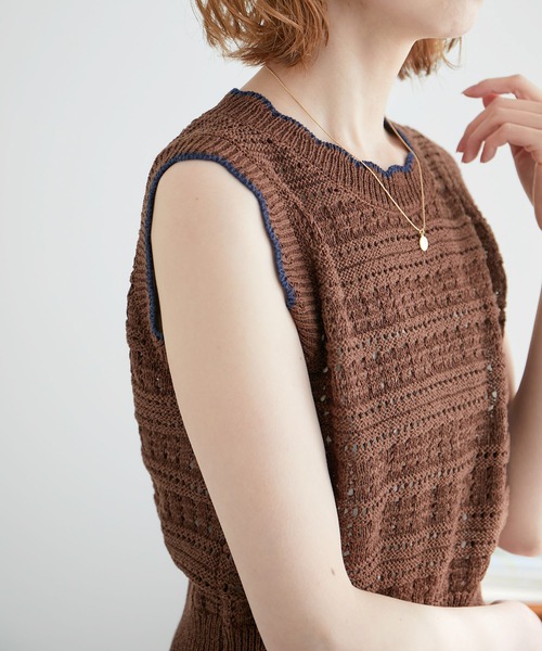 ROPE' PICNIC（ロペピクニック）の「セットアップ対応/透かし編みテープヤーンクロップドニットプルオーバー（ニット/セーター・レディース・ホワイト系その他5/ブラック系その他/ブラウン系その他2/レッド系その他・38）」の17枚目の写真