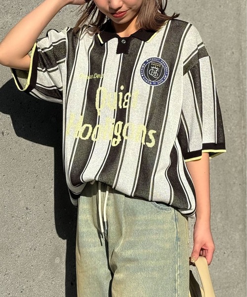 CIAOPANIC(チャオパニック)の「【ユニセックス】フットボールニットシャツ(Tシャツ/カットソー・レディース・ブラック/ピンク/グリーン/アイボリー・FREE)」の22枚目の写真