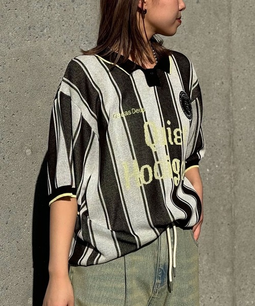 CIAOPANIC(チャオパニック)の「【ユニセックス】フットボールニットシャツ(Tシャツ/カットソー・レディース・ブラック/ピンク/グリーン/アイボリー・FREE)」の21枚目の写真
