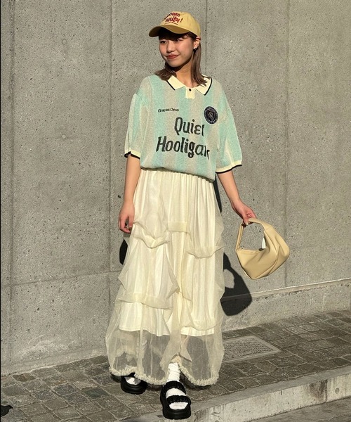 CIAOPANIC(チャオパニック)の「【ユニセックス】フットボールニットシャツ(Tシャツ/カットソー・レディース・ブラック/ピンク/グリーン/アイボリー・FREE)」の7枚目の写真