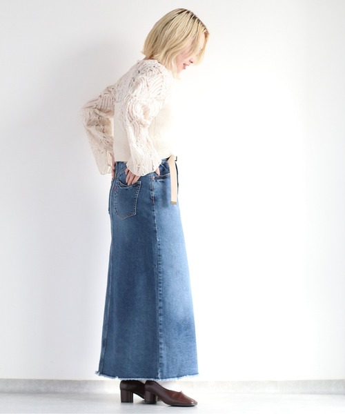 cepo(セポ)の「ベルト付きデニムクラッシュスカート<セットアップ可能>(デニムスカート・レディース・ブルー系2/ブルー系3・S/M/L)」の6枚目の写真