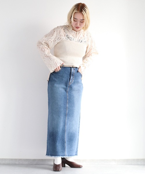 cepo(セポ)の「ベルト付きデニムクラッシュスカート<セットアップ可能>(デニムスカート・レディース・ブルー系2/ブルー系3・S/M/L)」の5枚目の写真