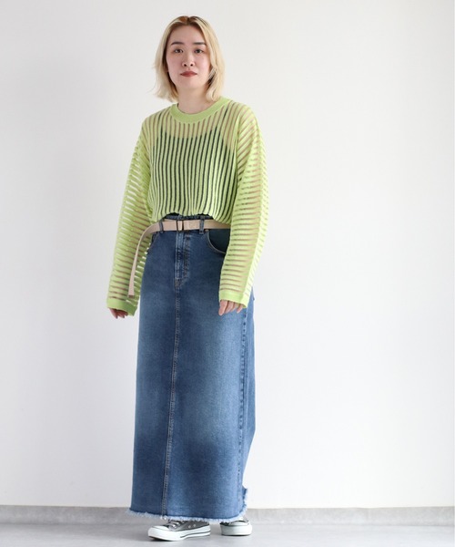 cepo(セポ)の「ベルト付きデニムクラッシュスカート<セットアップ可能>(デニムスカート・レディース・ブルー系2/ブルー系3・S/M/L)」の10枚目の写真