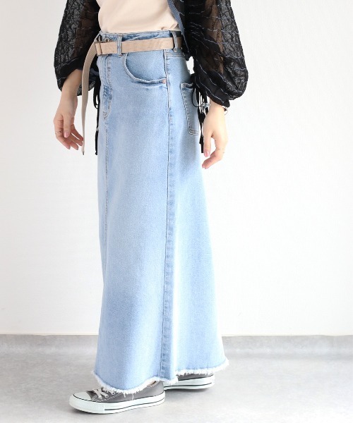 cepo(セポ)の「ベルト付きデニムクラッシュスカート<セットアップ可能>(デニムスカート・レディース・ブルー系2/ブルー系3・S/M/L)」の12枚目の写真