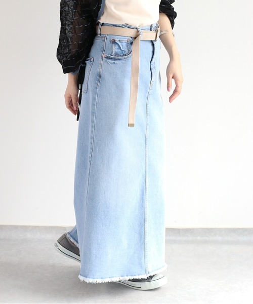 cepo(セポ)の「ベルト付きデニムクラッシュスカート<セットアップ可能>(デニムスカート・レディース・ブルー系2/ブルー系3・S/M/L)」の13枚目の写真