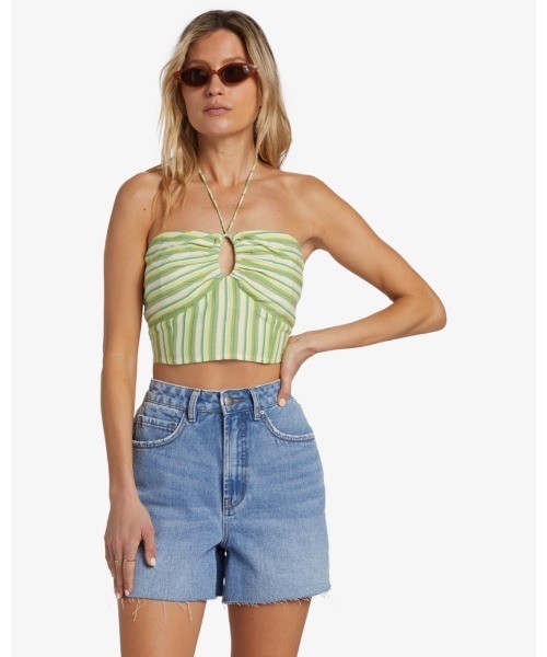 BILLABONG(ビラボン)の「BILLABONG レディース BRIGHT SIDE TOP【2024年春夏モデル】/ビラボンストライプギャザートップス(その他トップス・レディース・グリーン系その他・MEDIUM)」の2枚目の写真