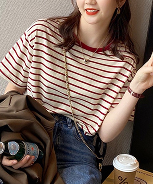 SHEPP(シープ)の「カラフルボーダー Tシャツ(Tシャツ/カットソー・レディース・ブラック/ベージュ/グリーン/レッド/ブルー・S)」の15枚目の写真