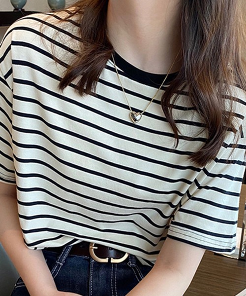 SHEPP(シープ)の「カラフルボーダー Tシャツ(Tシャツ/カットソー・レディース・ブラック/ベージュ/グリーン/レッド/ブルー・S)」の13枚目の写真