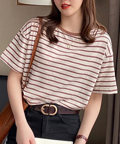 SHEPP(シープ)の「カラフルボーダー Tシャツ(Tシャツ/カットソー・レディース・ブラック/ベージュ/グリーン/レッド/ブルー・S)」の12枚目の写真