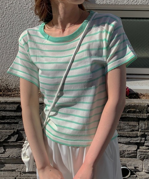 SHEPP(シープ)の「カラフルボーダー Tシャツ(Tシャツ/カットソー・レディース・ブラック/ベージュ/グリーン/レッド/ブルー・S)」の8枚目の写真