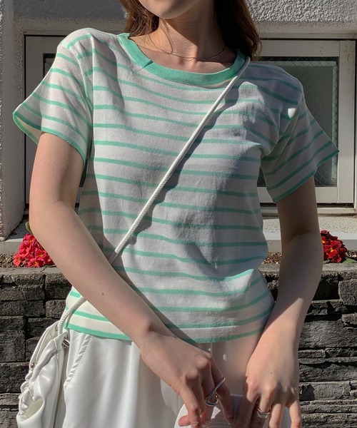 SHEPP(シープ)の「カラフルボーダー Tシャツ(Tシャツ/カットソー・レディース・ブラック/ベージュ/グリーン/レッド/ブルー・S)」の9枚目の写真