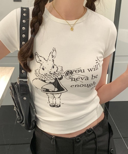 Vipoa(ヴィポア)の「RETRO RABBIT CROP TEE(Tシャツ/カットソー・レディース・ホワイト・FREE)」の5枚目の写真
