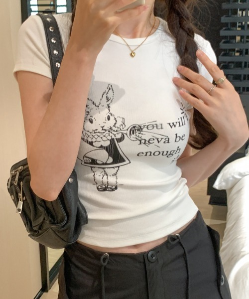 Vipoa(ヴィポア)の「RETRO RABBIT CROP TEE(Tシャツ/カットソー・レディース・ホワイト・FREE)」の6枚目の写真