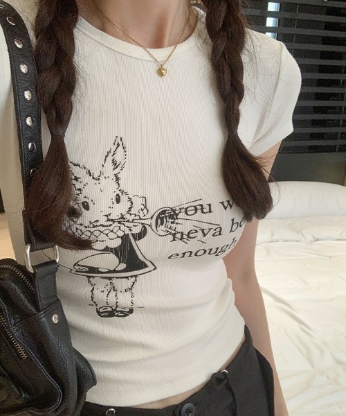 Vipoa(ヴィポア)の「RETRO RABBIT CROP TEE(Tシャツ/カットソー・レディース・ホワイト・FREE)」の4枚目の写真