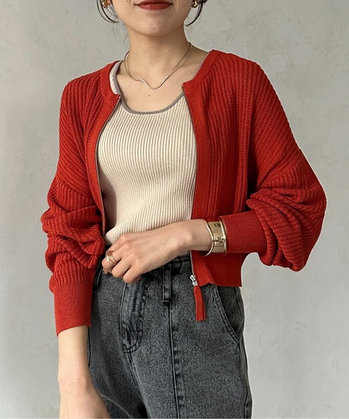 Thevon(ゼボン)の「メッシュジップカーディガン(カーディガン/ボレロ・レディース・オレンジ/アイボリー/ブラック/ブルー・FREE)」の4枚目の写真