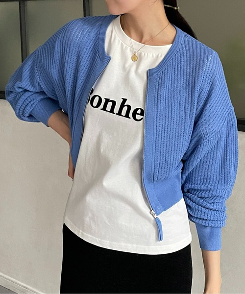 Thevon(ゼボン)の「メッシュジップカーディガン(カーディガン/ボレロ・レディース・オレンジ/アイボリー/ブラック/ブルー・FREE)」の1枚目の写真