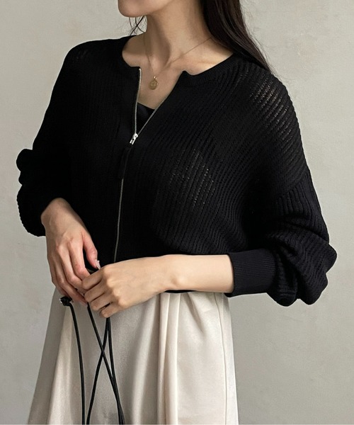 Thevon(ゼボン)の「メッシュジップカーディガン(カーディガン/ボレロ・レディース・オレンジ/アイボリー/ブラック/ブルー・FREE)」の3枚目の写真