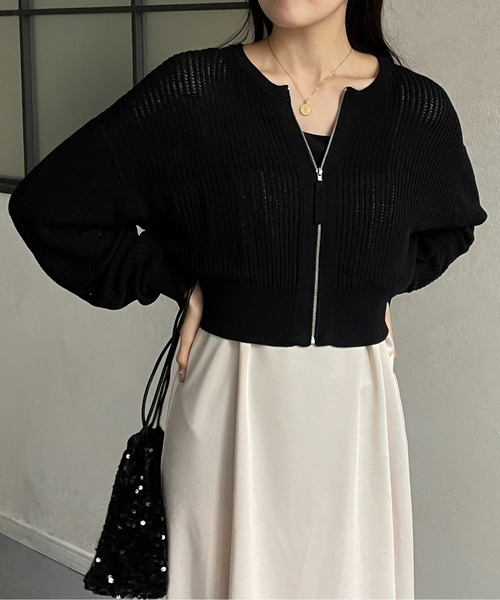 Thevon(ゼボン)の「メッシュジップカーディガン(カーディガン/ボレロ・レディース・オレンジ/アイボリー/ブラック/ブルー・FREE)」の6枚目の写真