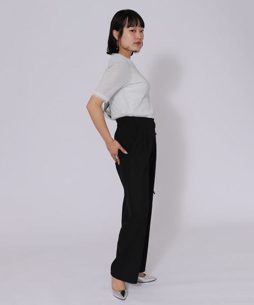 ketty cherie（ケティシェリー）の「チャイナ風デザインベルトタックワイドパンツ≪洗濯機で洗える≫（スラックス・レディース・ベージュ/ブラック・M）」の8枚目の写真