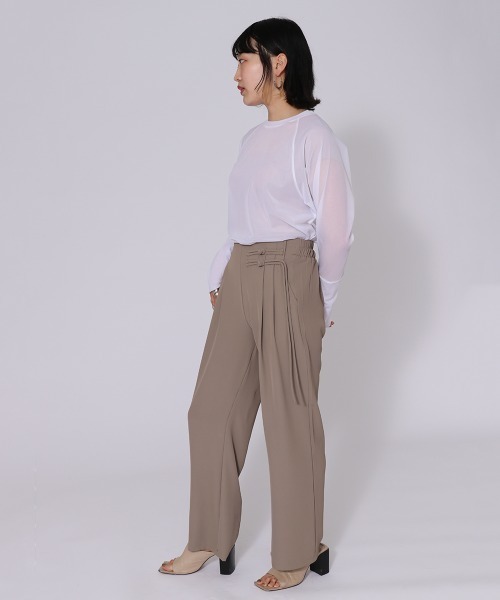 ketty cherie（ケティシェリー）の「チャイナ風デザインベルトタックワイドパンツ≪洗濯機で洗える≫（スラックス・レディース・ベージュ/ブラック・M）」の19枚目の写真
