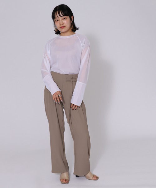 ketty cherie（ケティシェリー）の「チャイナ風デザインベルトタックワイドパンツ≪洗濯機で洗える≫（スラックス・レディース・ベージュ/ブラック・M）」の21枚目の写真