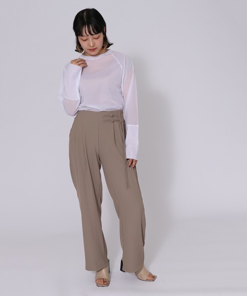 ketty cherie（ケティシェリー）の「チャイナ風デザインベルトタックワイドパンツ≪洗濯機で洗える≫（スラックス・レディース・ベージュ/ブラック・M）」の22枚目の写真