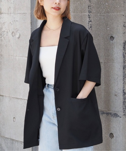 セール】[セットアップ対応]リネンライク半袖テーラードジャケット