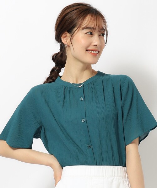 SHOO・LA・RUE（シューラルー）の「◆【洗える】ふんわり さらさら コットンシフォン 半袖ブラウス（シャツ/ブラウス・レディース・ホワイト/イエロー/オレンジ/ネイビー/ブルーグリーン・02/03/04）」の3枚目の写真