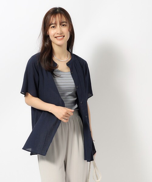 SHOO・LA・RUE（シューラルー）の「◆【洗える】ふんわり さらさら コットンシフォン 半袖ブラウス（シャツ/ブラウス・レディース・ホワイト/イエロー/オレンジ/ネイビー/ブルーグリーン・02/03/04）」の6枚目の写真