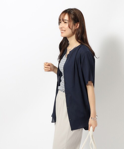 SHOO・LA・RUE（シューラルー）の「◆【洗える】ふんわり さらさら コットンシフォン 半袖ブラウス（シャツ/ブラウス・レディース・ホワイト/イエロー/オレンジ/ネイビー/ブルーグリーン・02/03/04）」の7枚目の写真