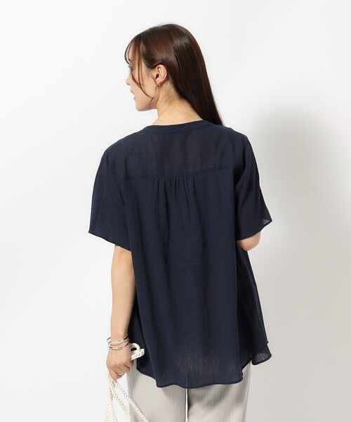 SHOO・LA・RUE（シューラルー）の「◆【洗える】ふんわり さらさら コットンシフォン 半袖ブラウス（シャツ/ブラウス・レディース・ホワイト/イエロー/オレンジ/ネイビー/ブルーグリーン・02/03/04）」の8枚目の写真