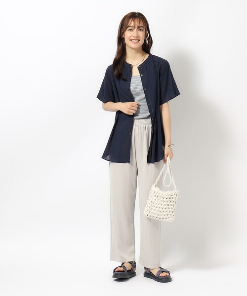 SHOO・LA・RUE（シューラルー）の「◆【洗える】ふんわり さらさら コットンシフォン 半袖ブラウス（シャツ/ブラウス・レディース・ホワイト/イエロー/オレンジ/ネイビー/ブルーグリーン・02/03/04）」の9枚目の写真