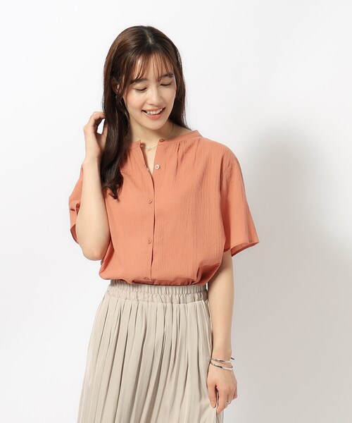 SHOO・LA・RUE（シューラルー）の「◆【洗える】ふんわり さらさら コットンシフォン 半袖ブラウス（シャツ/ブラウス・レディース・ホワイト/イエロー/オレンジ/ネイビー/ブルーグリーン・02/03/04）」の11枚目の写真