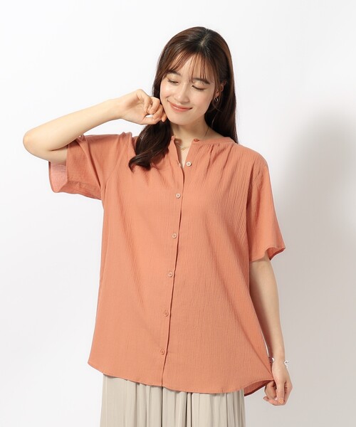 SHOO・LA・RUE（シューラルー）の「◆【洗える】ふんわり さらさら コットンシフォン 半袖ブラウス（シャツ/ブラウス・レディース・ホワイト/イエロー/オレンジ/ネイビー/ブルーグリーン・02/03/04）」の13枚目の写真